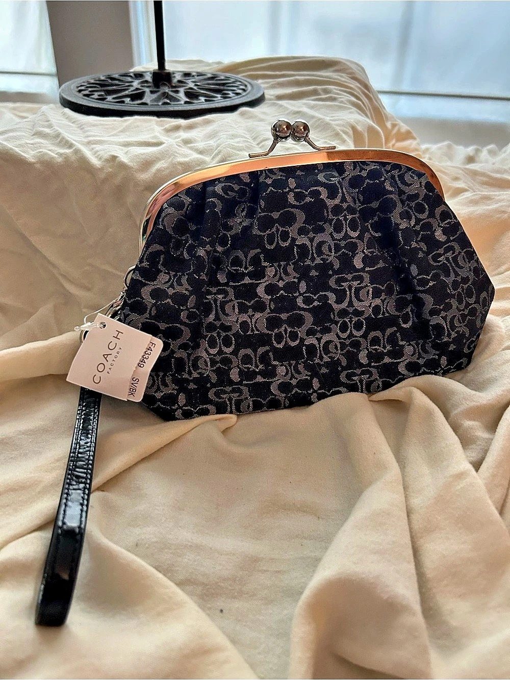 Coach Optical Mini C Lurex Frame Wristlet Black & Pink